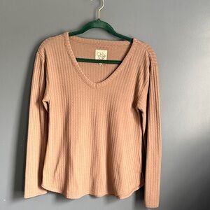 Cozy V-Neck Ribbed Long Sleeve Top